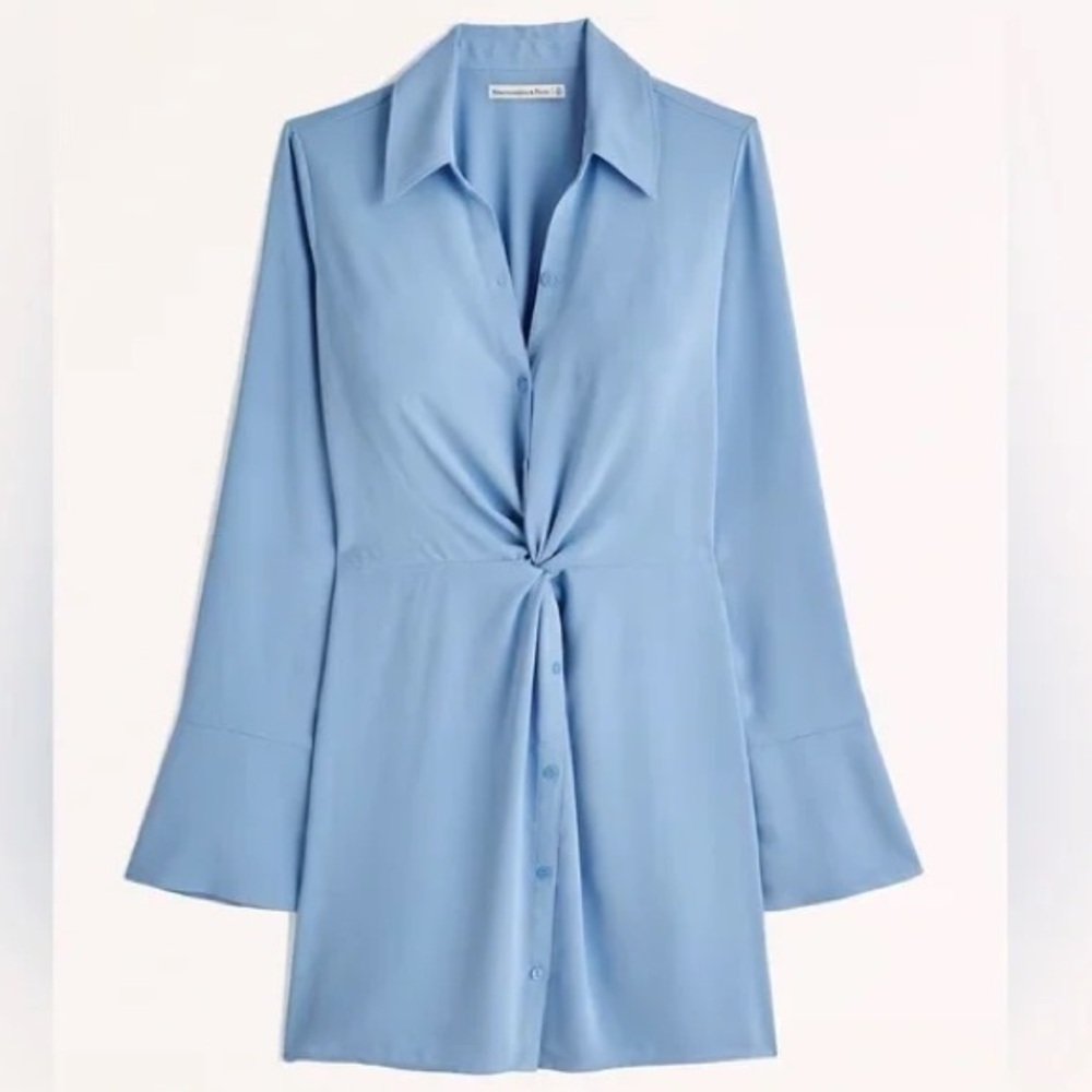 Long-Sleeve Twist-Front Shirt Dress